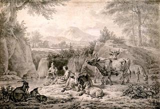Pastoral Scene at a Waterfall
