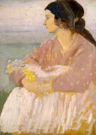 Dorelia Seated and Holding Flowers