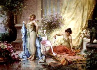 Beauties with Flamingo and Roses