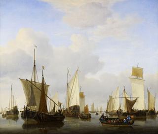 A Calm: A State's Yacht, a Barge and many other Vessels under Sail