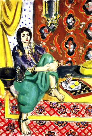 Seated Odalisque, Left Knee Bent, Ornamental and Checkered Background