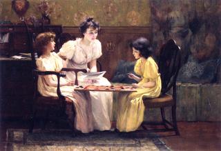 Young Girls Playing Checkers
