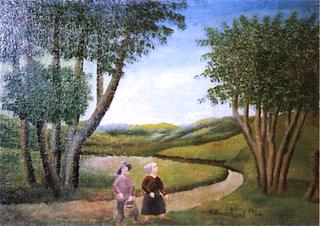 Woman with Headress, Man with Basket