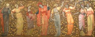 八个女人收集苹果的雕带