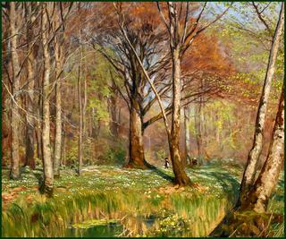 Children in a Spring Forest with Anemones in Bloom