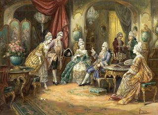 Rococo Interior Scene with Figures