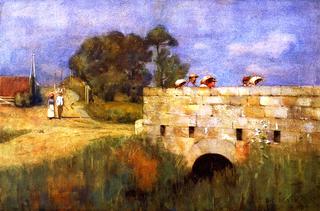 Fieldworkers Crossing a Bridge