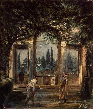 The Gardens of the Villa Medici in Rome with the Statue of Ariadne
