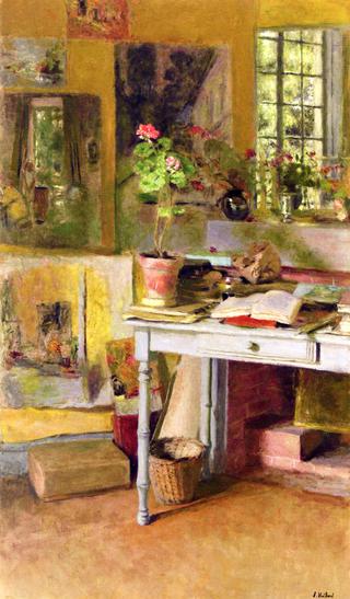 At Clayes, Geranium on a Blue Table in front of the Window
