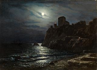 Moonlit Coast with a Castle