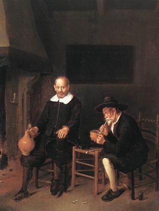 Interior with Two Man by the Fireside