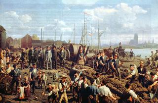 Laying the telegraph cable Berlin-Cologne near Mühlheim - 1878