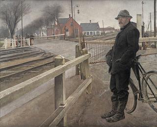 Waiting for the Train. Level Crossing by Roskilde Highway