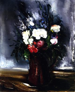 Vase with White and Red Flowers