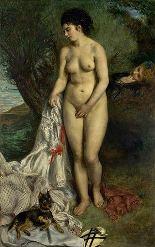 Bather with a Griffon Dog