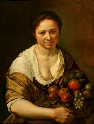 A Young Girl Seated Embracing Fruit