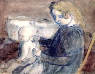 Maternité en blue, de profil