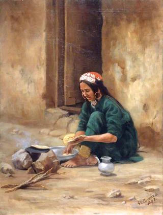 一个来自拉达克的山区妇女在做饭