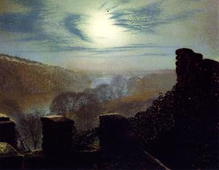 Full Moon behind Cirrus Cloud from the Rounday Park Castle Battlements
