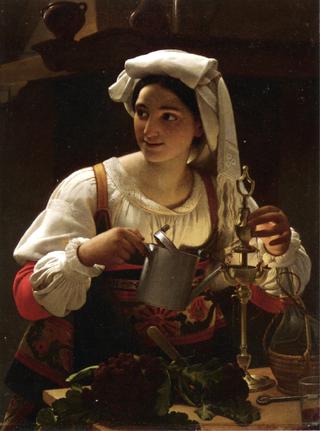 A Young Maiden Filling an Oil Lamp