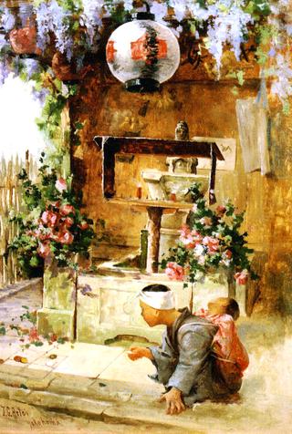 Child Playing in Front of a Shrine
