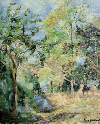 Young Woman wearing a Blue Robe under the Trees