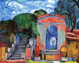 The Baroque Fountain in the Courtyard of the Villa Le Lagore