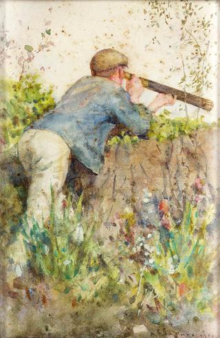 Man looking through a telescope