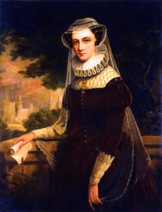 Mary Queen of Scotts, with Holyrood Palace Beyond