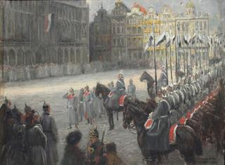 Troops parade with Emperor Wilhelm II. In Brussels