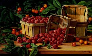 Cherries and Raspberries in a Basket