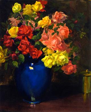 Roses in a Blue Vase