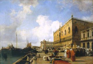 Venice: Ducal Palace with a Religious Procession