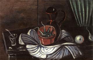 Pitcher, Glass and Cup of Fruit