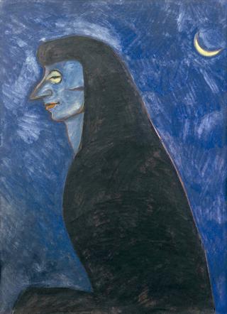 Femme de profil au croissant de lune