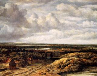 Panorama, Distant View with Farmhouses Lining a Road
