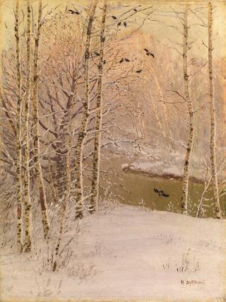 River Running through a Wintry Forest