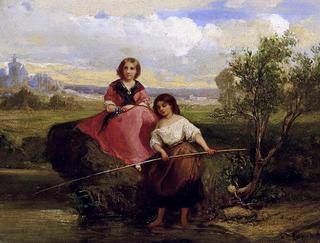 Playing Children against the Backdrop of a French Town