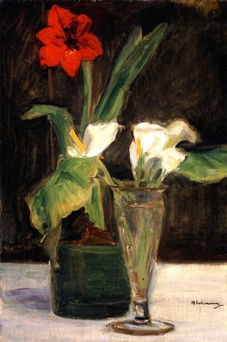 Floral Piece - Amaryllis and Calla Lilies in a Glass Vase