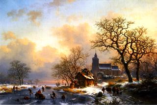 A Winter Landscape with Skaters on a Frozen River