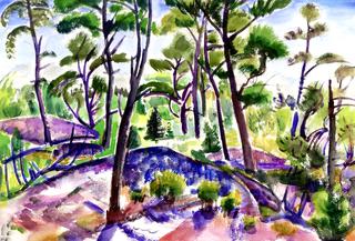 Purple Hilltop with Trees