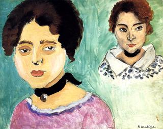Double Portrait of Marguerite on a Green Background