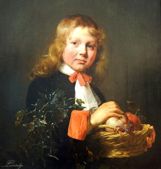Portrait of a Boy Holding a Basket of Fruit