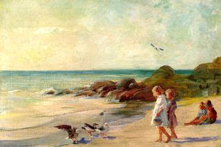 Children Playing on a Sandy Shore