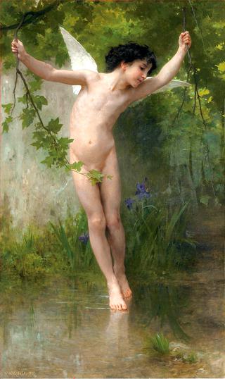Cupid Flying over Water