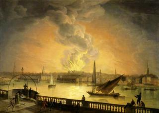 The Burning of Drury Lane Theatre from Westminster Bridge, London