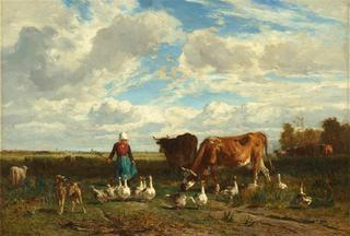 Le pâturage à la gardeuse d'oies (Cows and Geese in the Pastures)