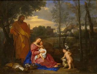 The Holy Family with Saint John the Baptist in a Classical Landscape