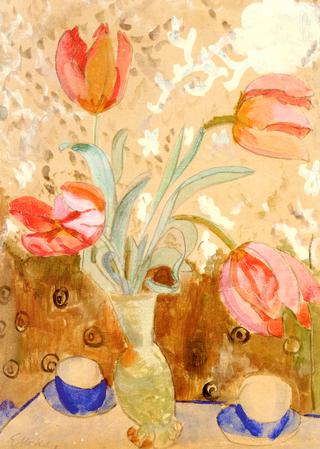 Red Tulips with Blue Cups