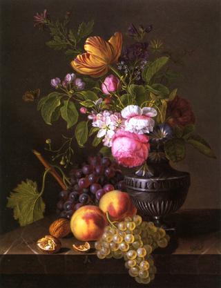 Still Life with Flowers, Peaches and Grapes